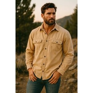 Gander Mountain Guide Series Shirt Mens Tan‎ Large Heavyweight Workwear Outdoor